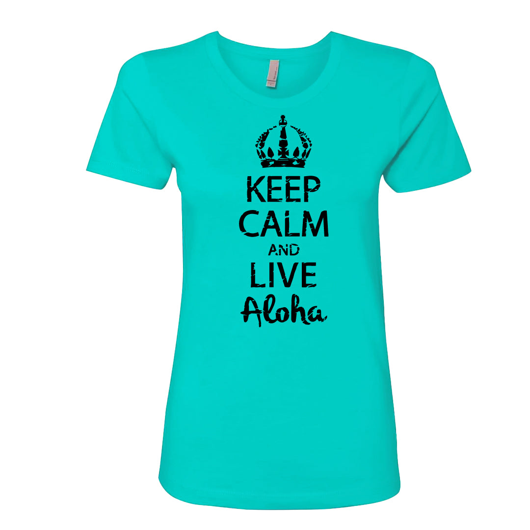 Women’s “Keep Calm and Live Aloha” Graphic T-Shirt – Casual Hawaiian Style Tee