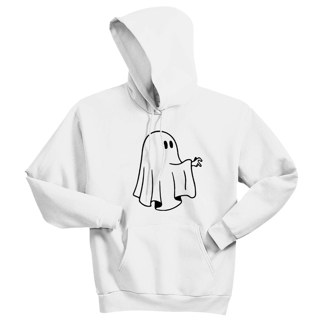 Unisex Cartoon Ghost Hoodie – Minimalist Spooky Graphic Pullover – Soft Fleece Friendly Ghost Sweatshirt – Trendy Fall & Halloween Streetwear