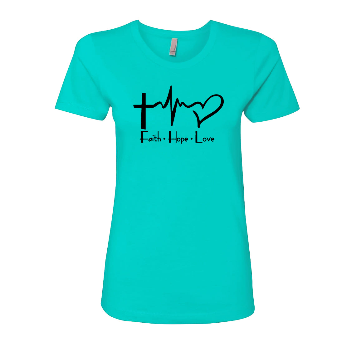 Women’s “Faith • Hope • Love” Graphic T-Shirt – Inspirational Christian Tee