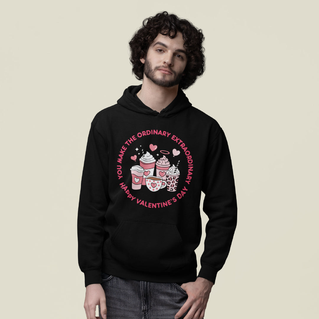 Unisex Happy Valentine’s Day Hoodie – Modern Pink Script Graphic Pullover – Premium Fleece Holiday Sweatshirt
