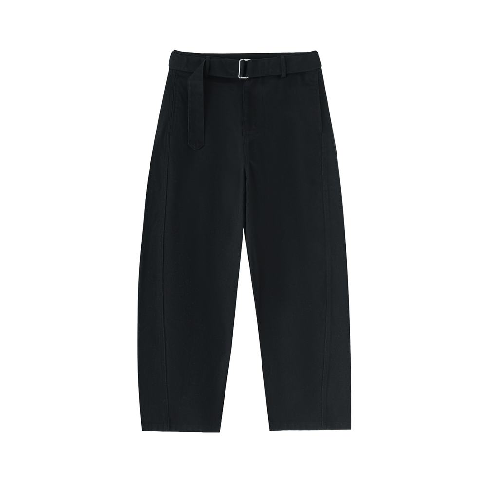 Women Belted Barrel-leg Chino Pants