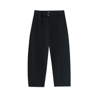 Women Belted Barrel-leg Chino Pants