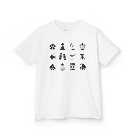 Gildan 5000B | Kids' Tropical Summer Icons Tee – Fun Beach & Vacation Graphic T-Shirt