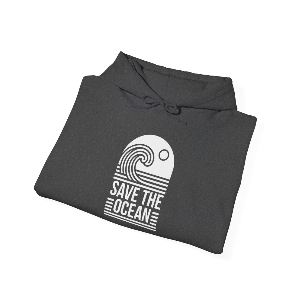 Gildan 18500 | Unisex "Save the Ocean" Wave Graphic Hoodie – Eco-Conscious Surf Style – Premium Fleece Tropical Pullover