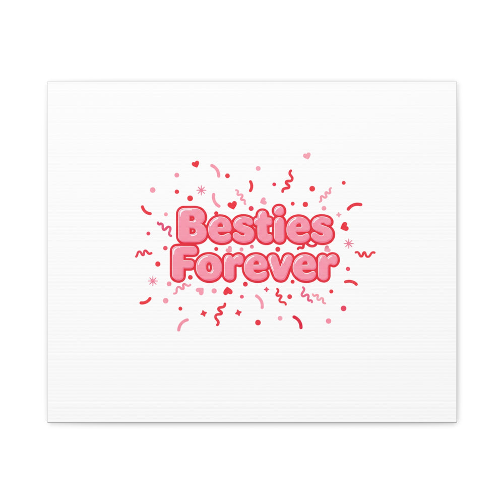 Besties Forever Canvas | Galentine’s Friendship Wall Art, Pink Confetti