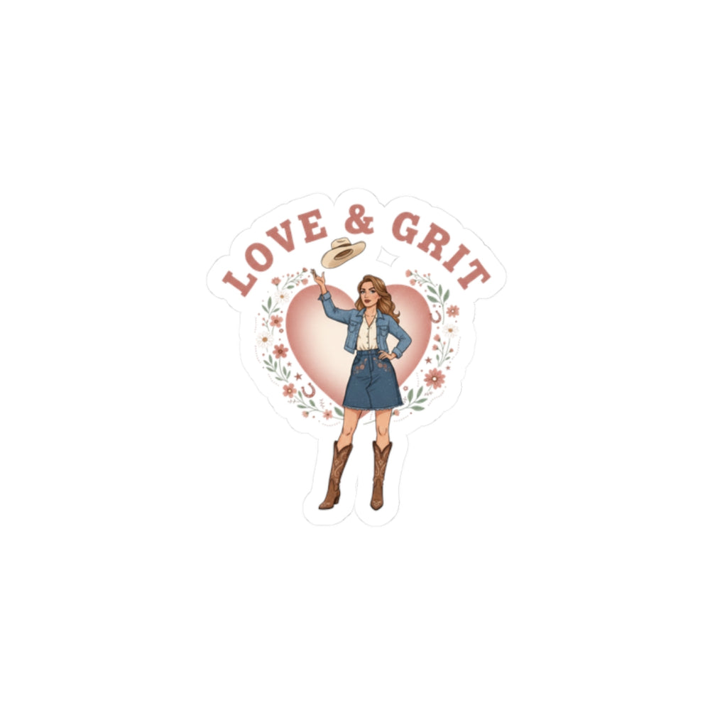 Love & Grit Cowgirl Sticker | Western Valentine, Boot Heart Design
