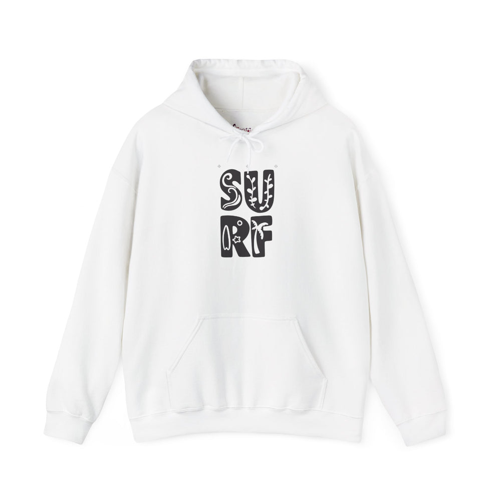 Gildan 18500 | Unisex "SURF" Graphic Hoodie – Retro Typography Design – Premium Soft Fleece Coastal Pullover