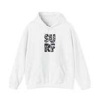 Gildan 18500 | Unisex "SURF" Graphic Hoodie – Retro Typography Design – Premium Soft Fleece Coastal Pullover