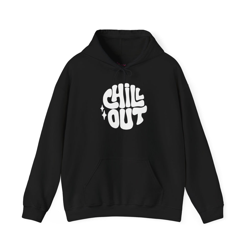 Gildan 18500 | Unisex "Chill Out" Retro Graphic Hoodie – Bold Puff Lettering Pullover – Premium Soft Fleece Streetwear