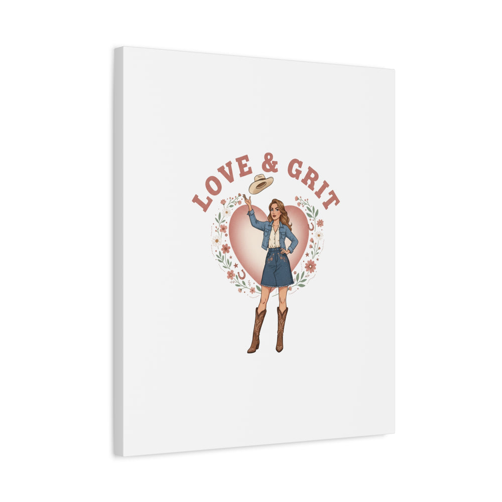 Love & Grit Canvas, Western Valentine Cowgirl Heart Poster | Cowboy Valentine