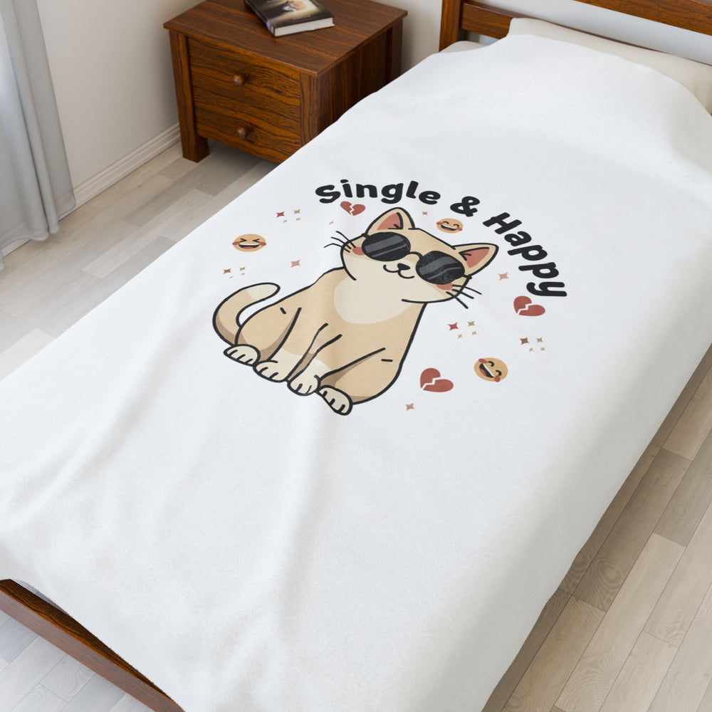 Single & Happy Cat Plush Blanket | Anti Valentine, Funny Single Humor