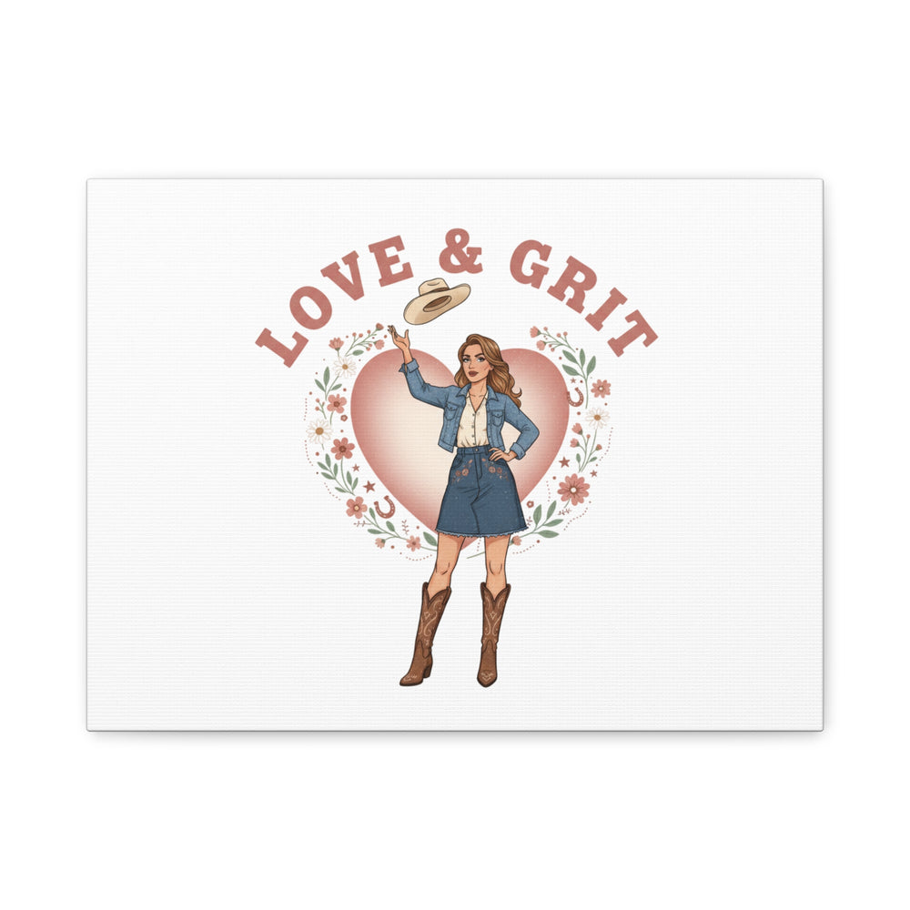 Love & Grit Canvas, Western Valentine Cowgirl Heart Poster | Cowboy Valentine