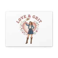 Love & Grit Canvas, Western Valentine Cowgirl Heart Poster | Cowboy Valentine