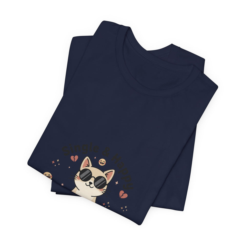 Single & Happy Cat Tee | Anti Valentine, Single Humor Shirt
