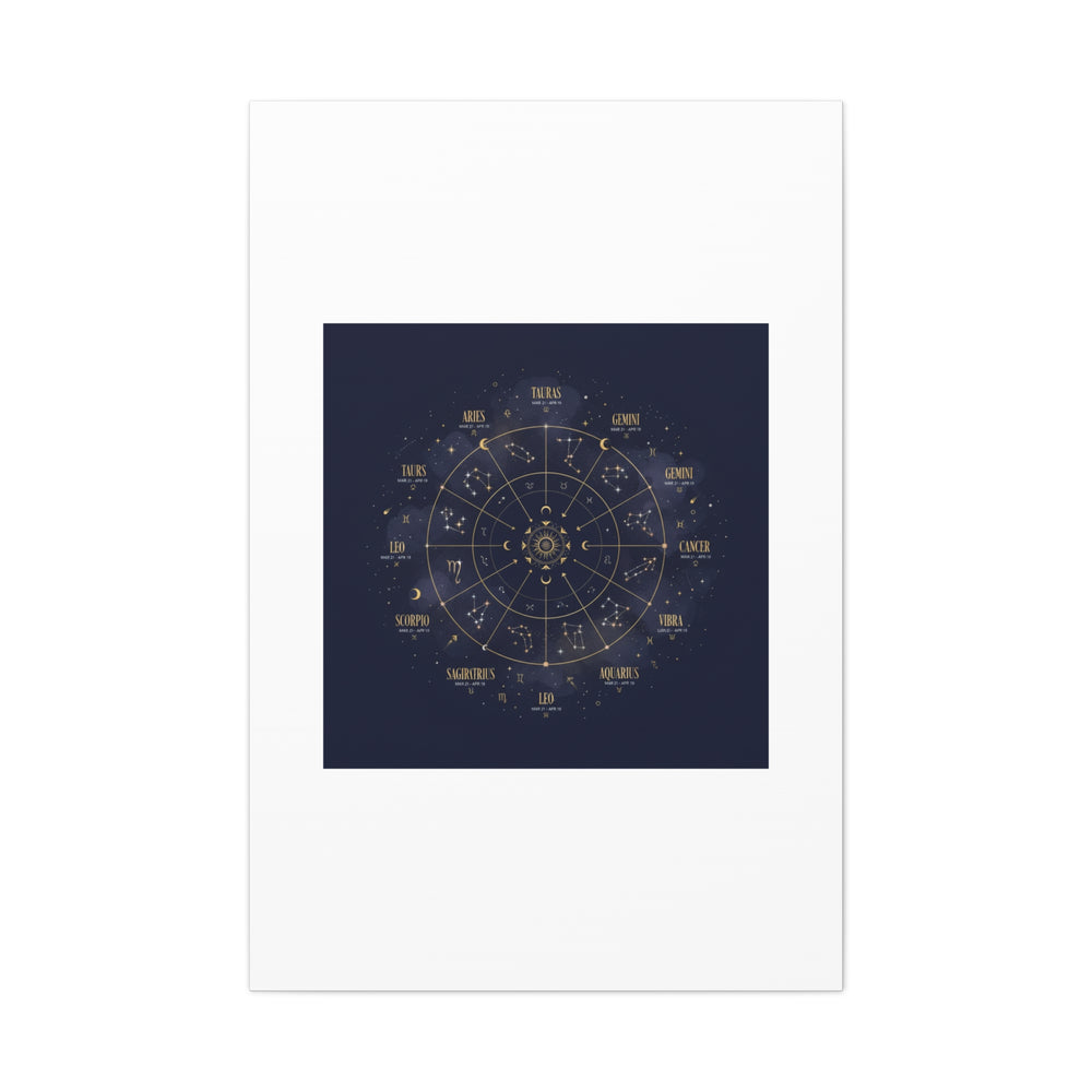 Gold Zodiac Wheel Canvas | Astrology Constellation Art, Cosmic Wall Print