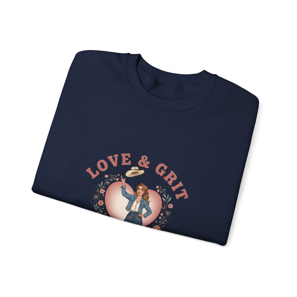Love & Grit Crewneck Sweatshirt | Western Valentine, Cowgirl Heart Badge