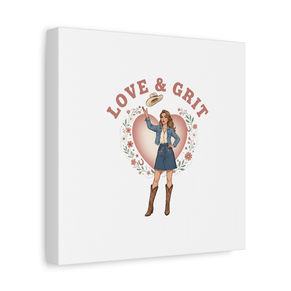Love & Grit Canvas, Western Valentine Cowgirl Heart Poster | Cowboy Valentine
