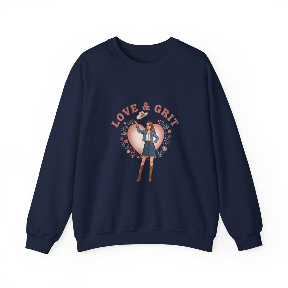 Love & Grit Crewneck Sweatshirt | Western Valentine, Cowgirl Heart Badge