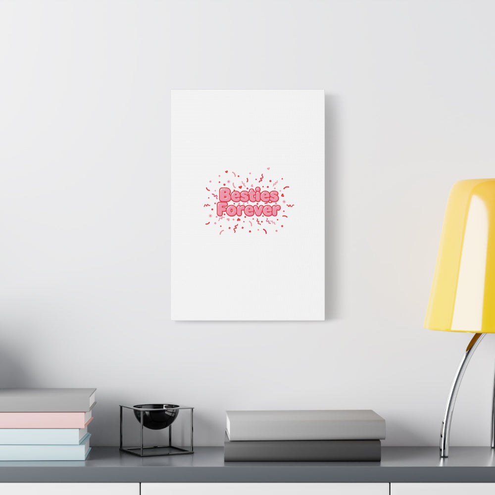 Besties Forever Canvas | Galentine’s Friendship Wall Art, Pink Confetti