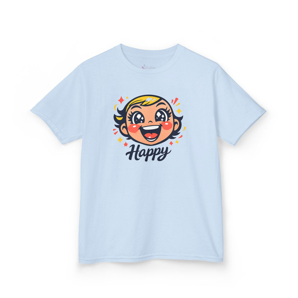 Gildan 5000B | "Happy" Tee: Kids' Retro Cartoon Happy Face T-Shirt – Soft & Vibrant | Toddler & Youth "Happy" Graphic Tee – Cute Character Design | Super Happy Kids’ Cotton T-Shirt – Comfortable...
