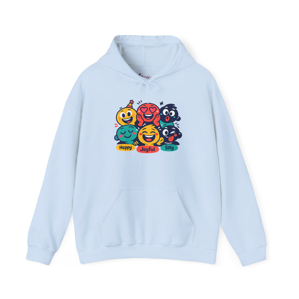 Gildan 18500 | Cheerful Emoji Squad Unisex Heavy Blend™ Hooded Sweatshirt | Vibrant Graphic Streetwear Hoodie | Emoji Blob Faces Hoodie | bold cartoon, thick outline kawaii minimal