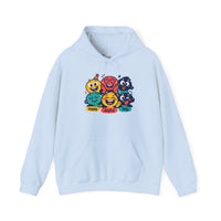 Gildan 18500 | Cheerful Emoji Squad Unisex Heavy Blend™ Hooded Sweatshirt | Vibrant Graphic Streetwear Hoodie | Emoji Blob Faces Hoodie | bold cartoon, thick outline kawaii minimal