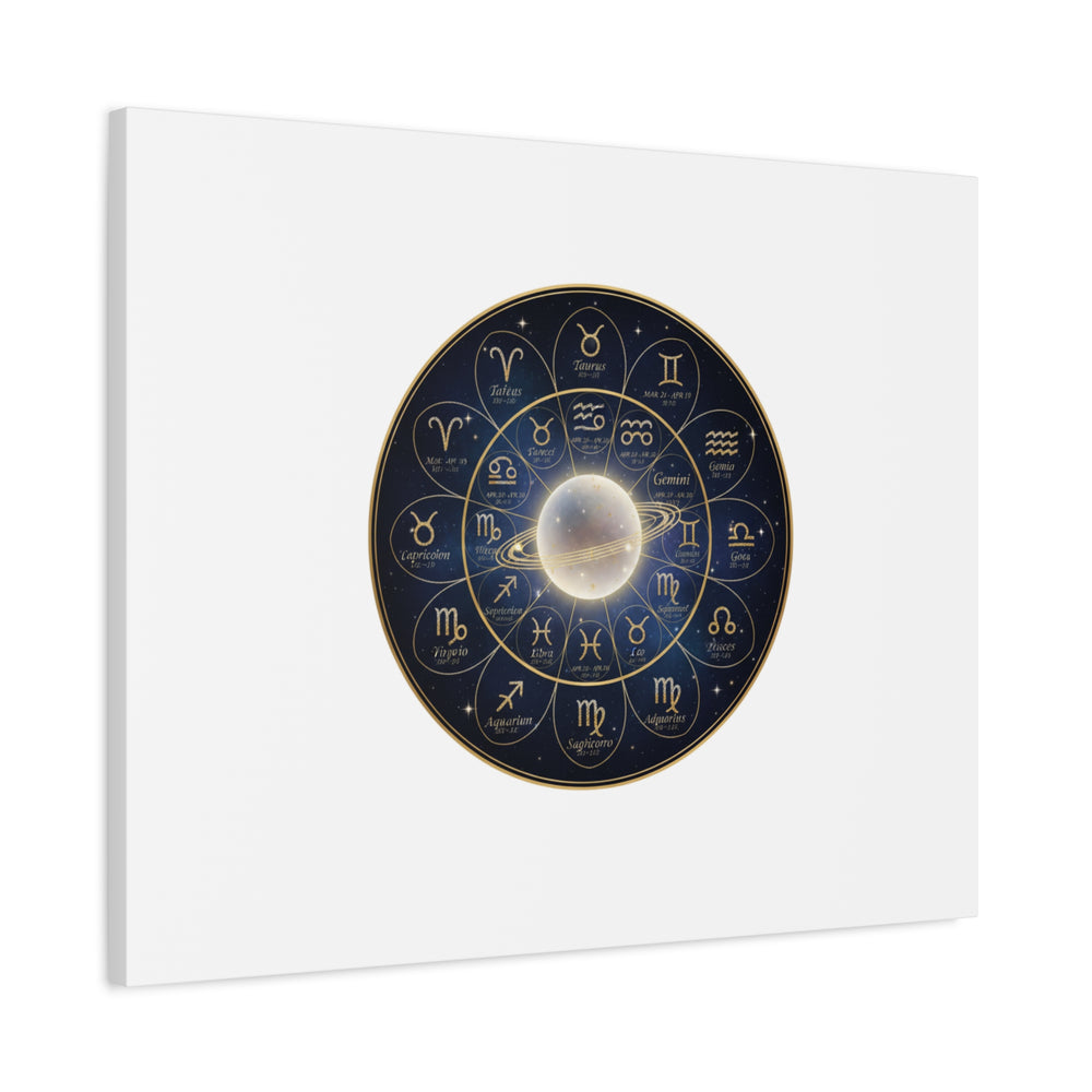 Zodiac Constellation Wheel Canvas, Astrology Art Print | Gold Foil Galaxy