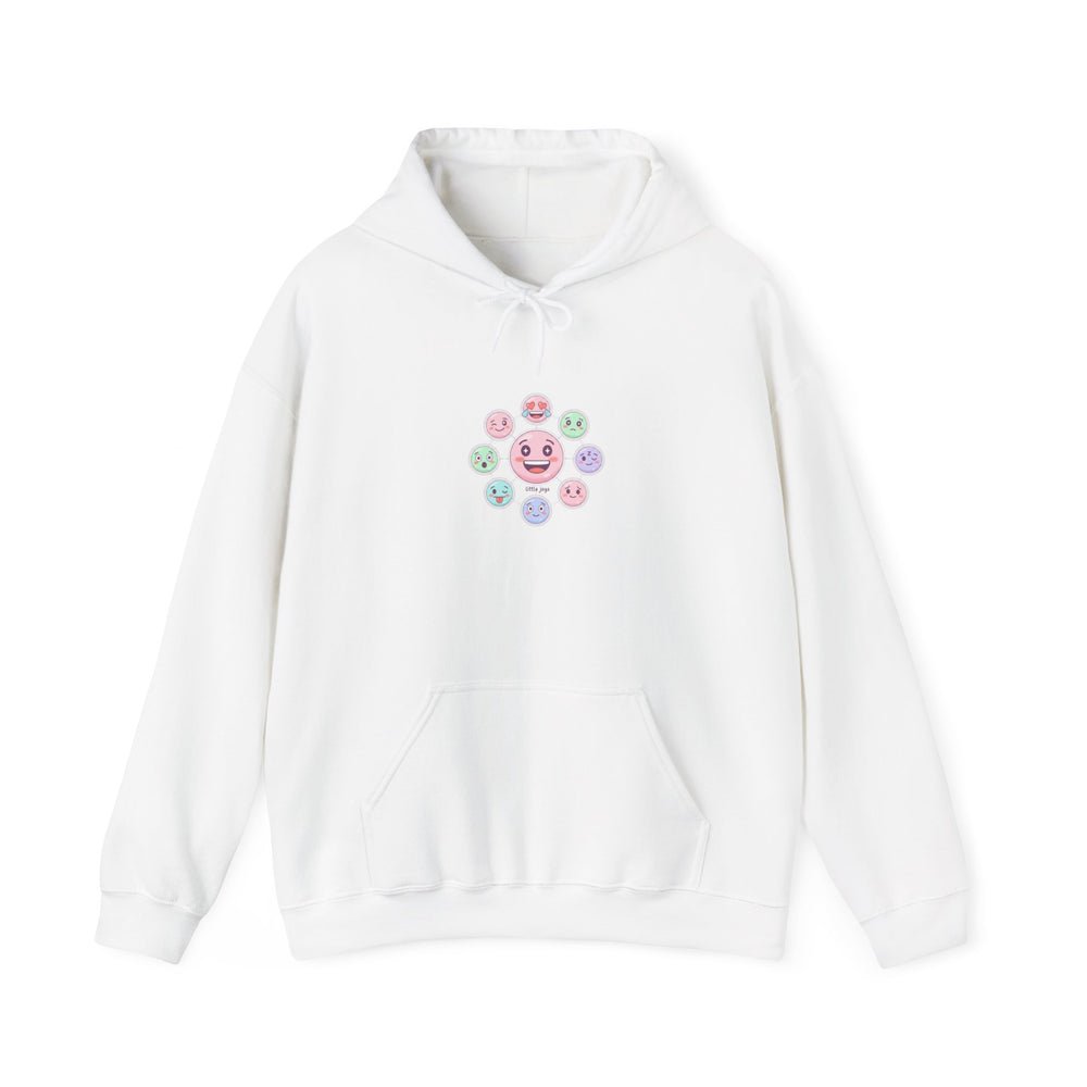 Hand-Drawn Emoticon Pattern Hoodie | Cute Emoji Sticker Repeat Print