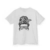 Gildan 5000B | Kids' Messy Bun Leopard Print T-Shirt | Trendy Cheetah Print Toddler & Youth Tee
