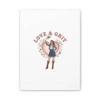 Love & Grit Canvas, Western Valentine Cowgirl Heart Poster | Cowboy Valentine