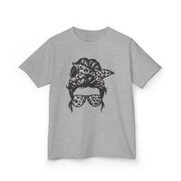 Gildan 5000B | Kids' Messy Bun Leopard Print T-Shirt | Trendy Cheetah Print Toddler & Youth Tee