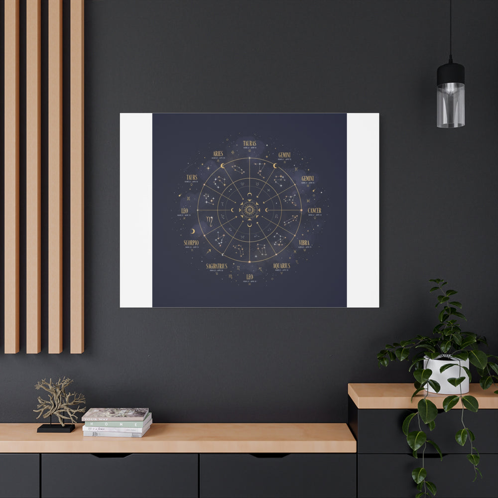 Gold Zodiac Wheel Canvas | Astrology Constellation Art, Cosmic Wall Print