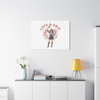 Love & Grit Canvas, Western Valentine Cowgirl Heart Poster | Cowboy Valentine