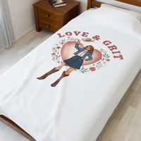Love & Grit Cowgirl Heart Velveteen Plush Blanket | Western Valentine, Boot Heart Design