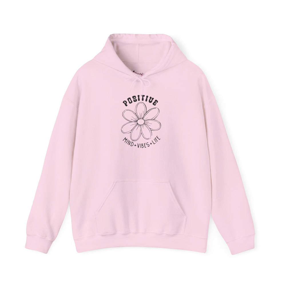 Gildan 18500 | Unisex "Positive Mind Vibes Life" Flower Hoodie – Minimalist Daisy Graphic – Premium Soft Fleece Motivational Pullover