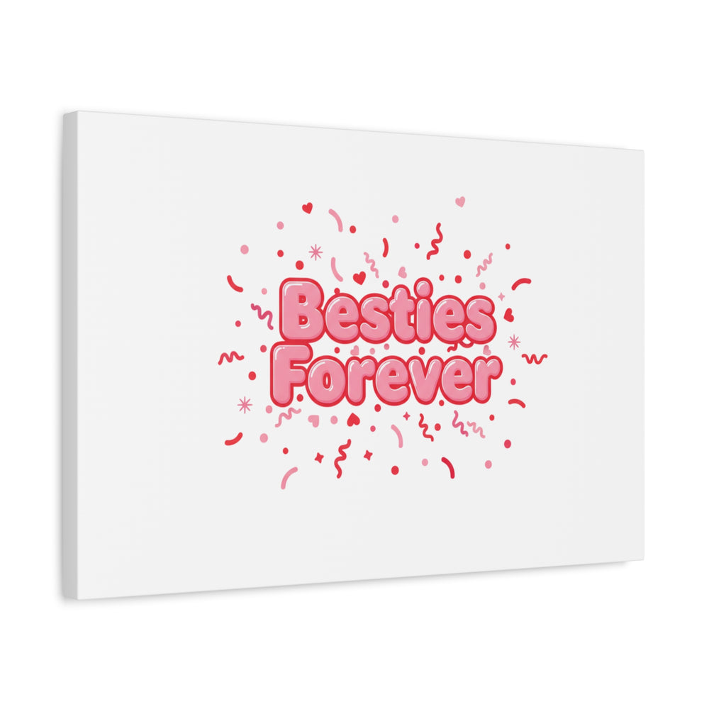 Besties Forever Canvas | Galentine’s Friendship Wall Art, Pink Confetti