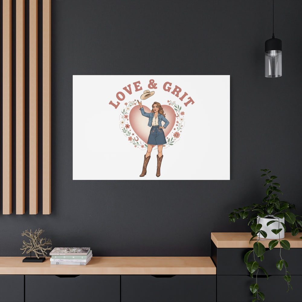 Love & Grit Canvas, Western Valentine Cowgirl Heart Poster | Cowboy Valentine