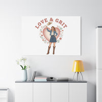 Love & Grit Canvas, Western Valentine Cowgirl Heart Poster | Cowboy Valentine