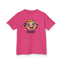 Gildan 5000B | "Happy" Tee: Kids' Retro Cartoon Happy Face T-Shirt – Soft & Vibrant | Toddler & Youth "Happy" Graphic Tee – Cute Character Design | Super Happy Kids’ Cotton T-Shirt – Comfortable...