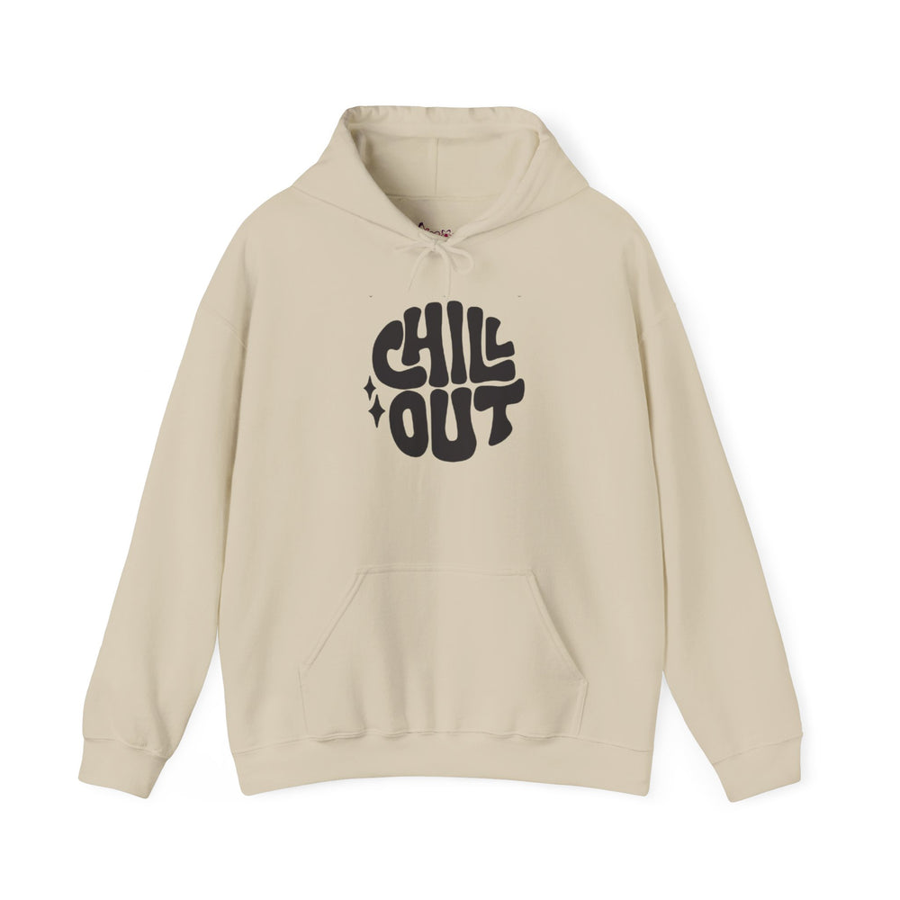 Gildan 18500 | Unisex "Chill Out" Retro Graphic Hoodie – Bold Puff Lettering Pullover – Premium Soft Fleece Streetwear