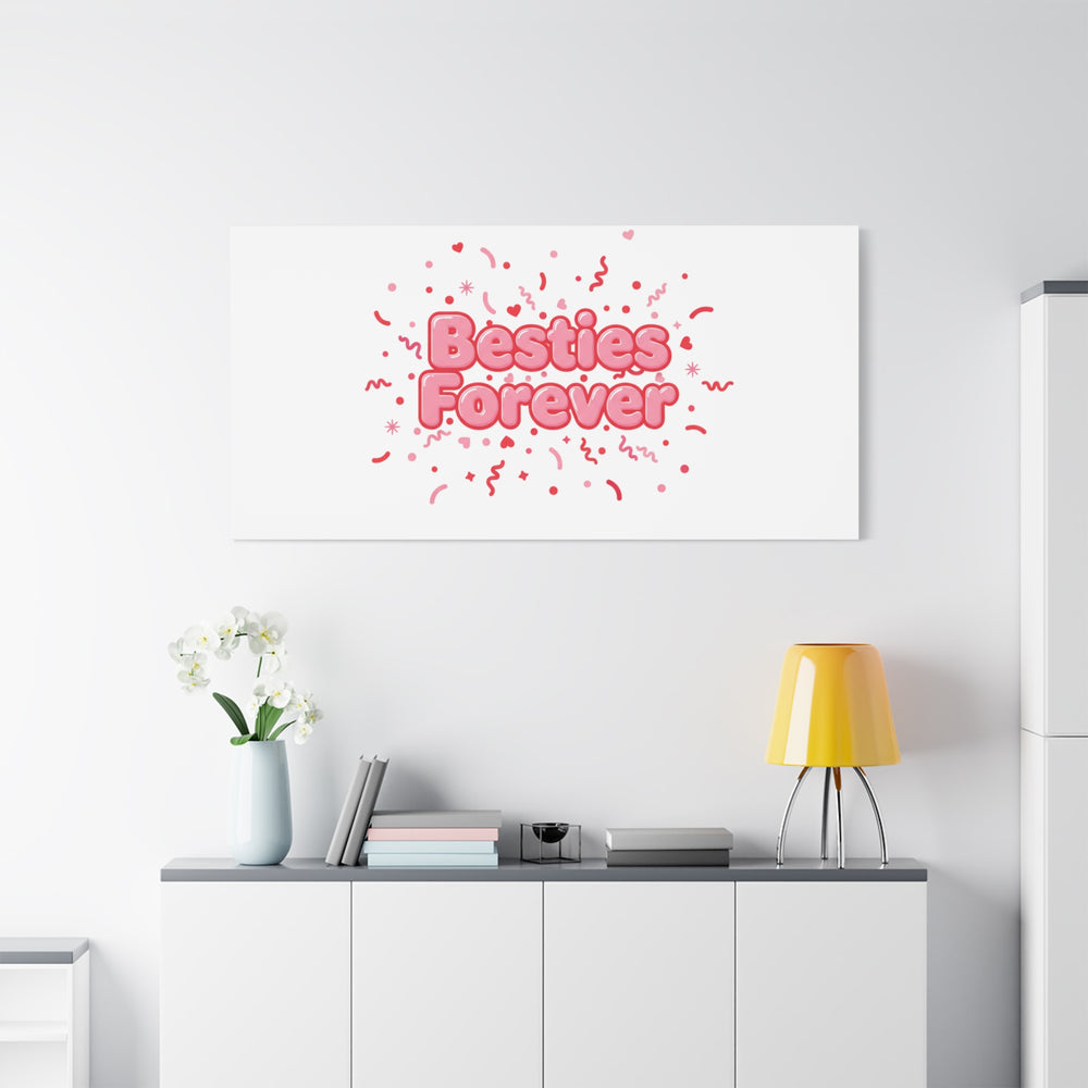 Besties Forever Canvas | Galentine’s Friendship Wall Art, Pink Confetti