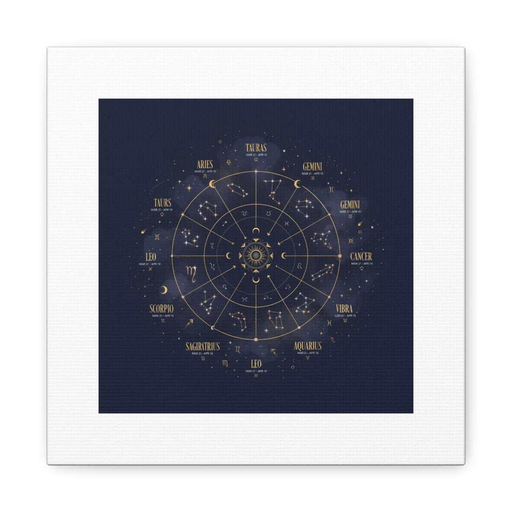 Gold Zodiac Wheel Canvas | Astrology Constellation Art, Cosmic Wall Print