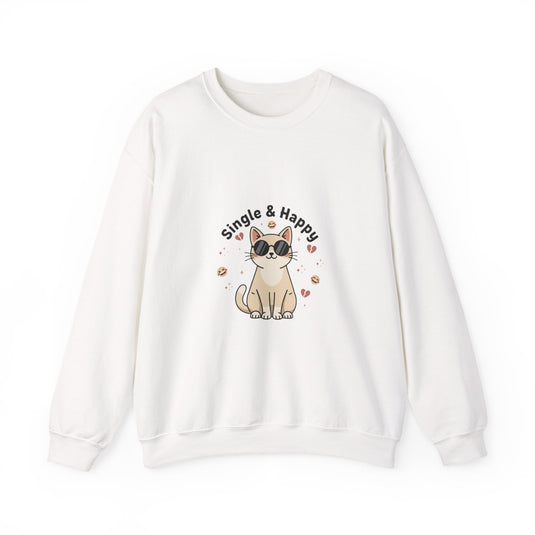 Single & Happy Cat Sweatshirt | Anti‑Valentine, Single Humor