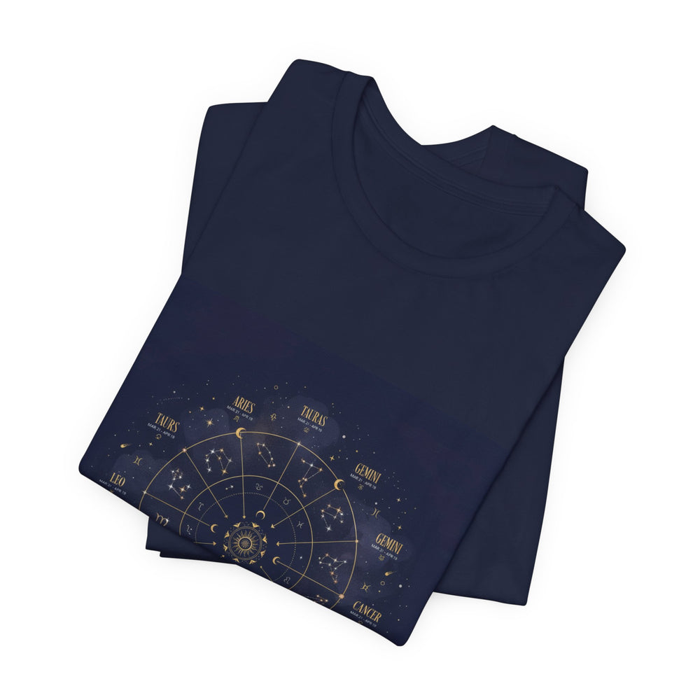 Zodiac Wheel Constellation Tee | Astrology Chart, Gold Foil Cosmic Design