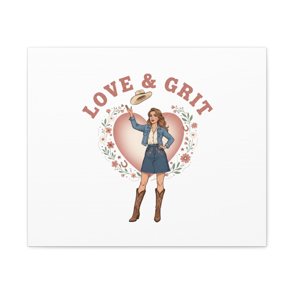 Love & Grit Canvas, Western Valentine Cowgirl Heart Poster | Cowboy Valentine