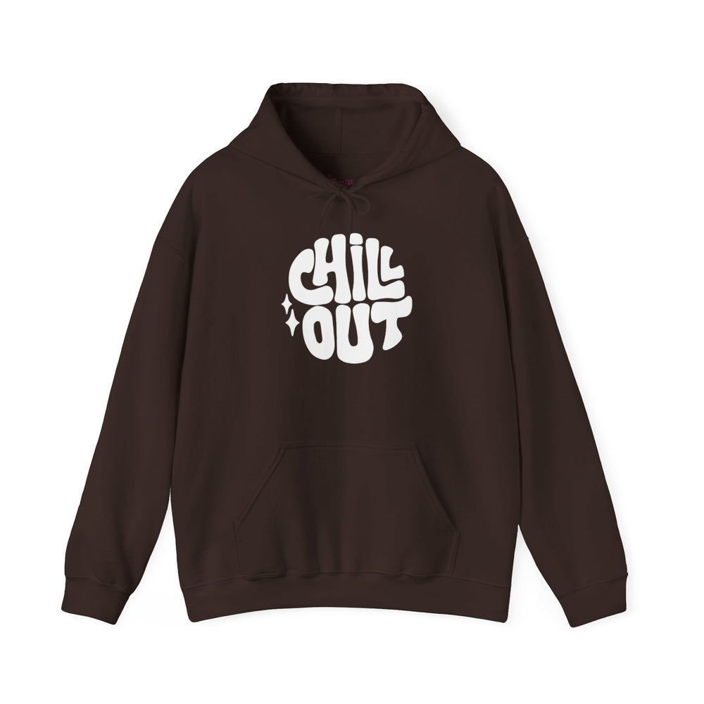 Gildan 18500 | Unisex "Chill Out" Retro Graphic Hoodie – Bold Puff Lettering Pullover – Premium Soft Fleece Streetwear