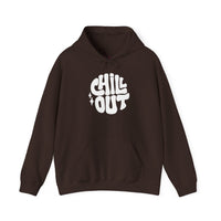 Gildan 18500 | Unisex "Chill Out" Retro Graphic Hoodie – Bold Puff Lettering Pullover – Premium Soft Fleece Streetwear