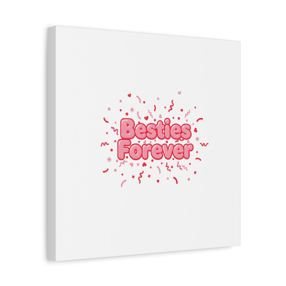 Besties Forever Canvas | Galentine’s Friendship Wall Art, Pink Confetti