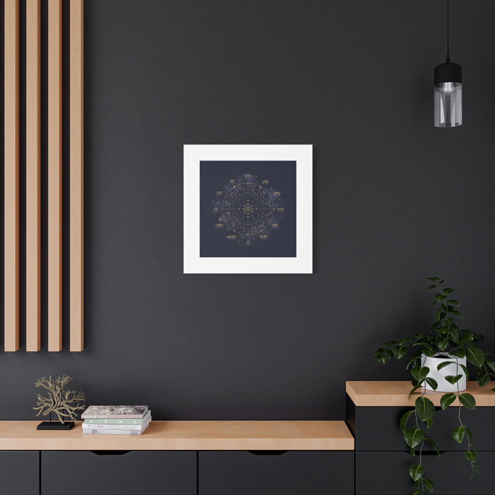 Gold Zodiac Wheel Canvas | Astrology Constellation Art, Cosmic Wall Print