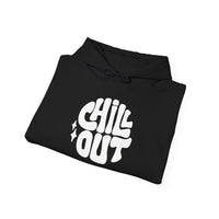Gildan 18500 | Unisex "Chill Out" Retro Graphic Hoodie – Bold Puff Lettering Pullover – Premium Soft Fleece Streetwear